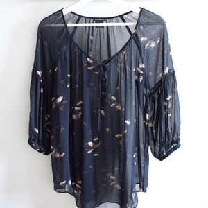Club Monaco 100% Silk Sheer Floral Blouse